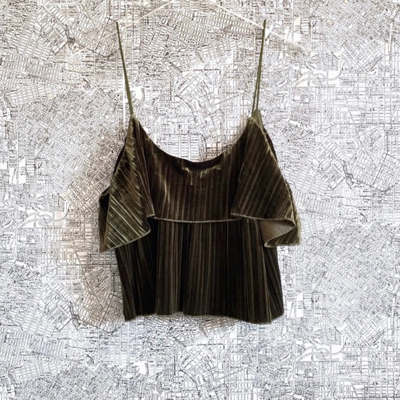Nasty Gal Tops - Nasty Gal Velvet Green Ruffled Cropped Tank Top